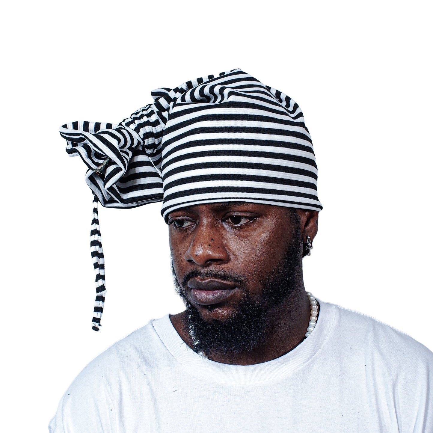 STRIPED TIE BEANIE